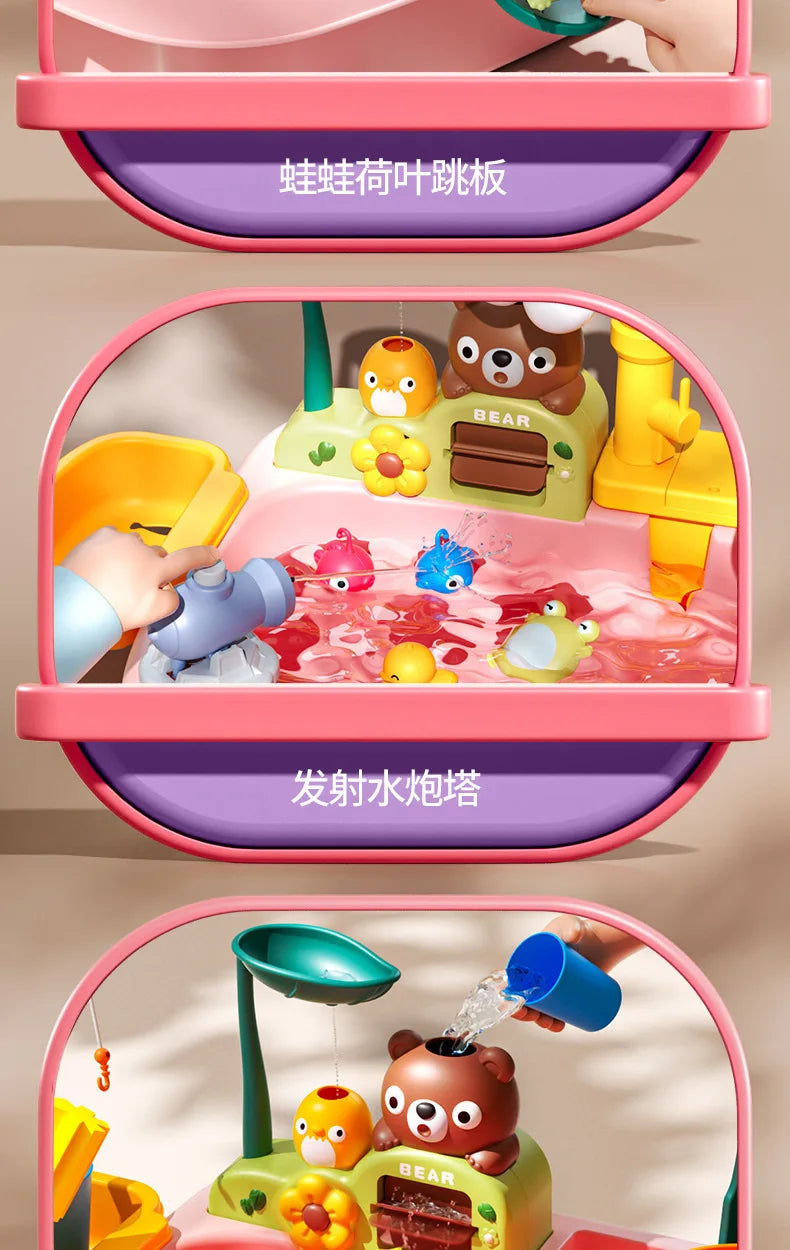 Children's kitchen toys electric fun water play water wash basin fishing dishwashing home role-playing baby early education toy Good Vibrations