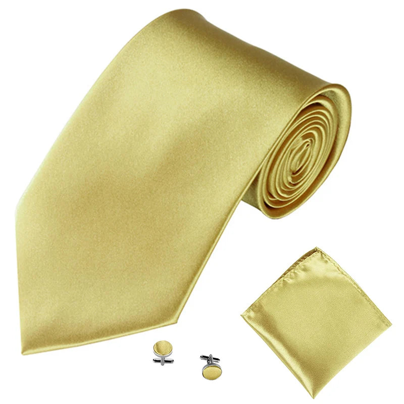 Fashion Men Women Tie Set 10CM 4'' Wedding Accessories Black White Red Blue Gray Yellow Pink Purple Cufflinks Hanky Necktie Sets Good Vibrations