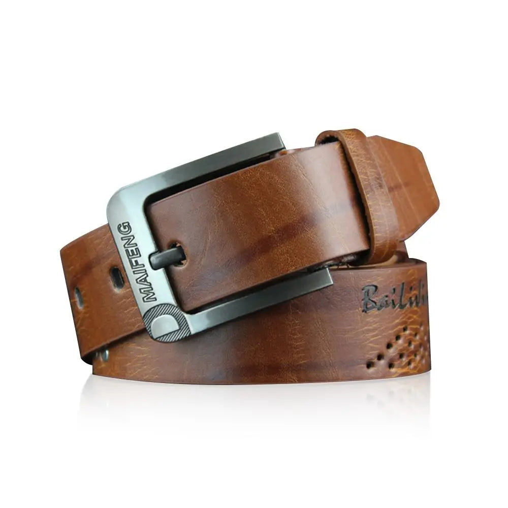Simple Leather Men's Belt Luxury High Quality Classic Buckle Business Cowboy Vintage Waistband Alloy Belts Good Vibrations