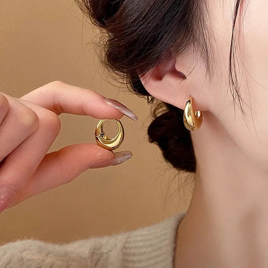 Punk Oval Hoop Earrings with Geometric Ear Buckle Minimalist U-Shaped Design for Daily Wear Fashionable Metal Accessory Good Vibrations