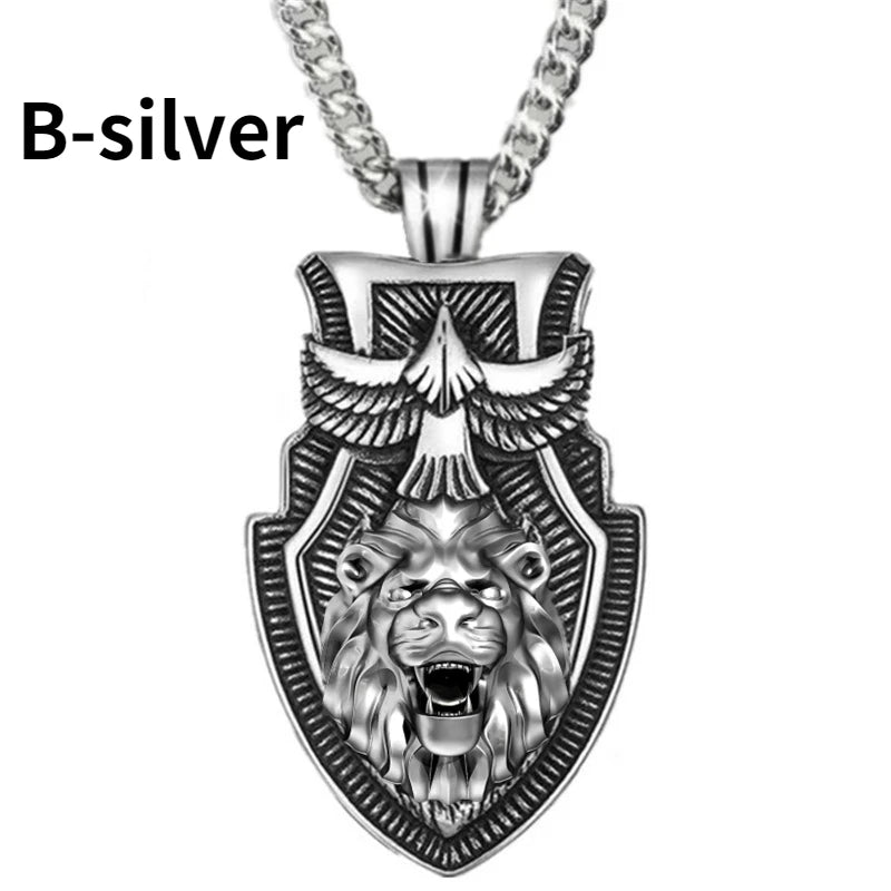 Fashion Men's Wolfhead Necklace Stainless Steel Triangle Pendant Hip Hop Necklaces for Men Punk Animal Jewelry Anniversary Gift Good Vibrations