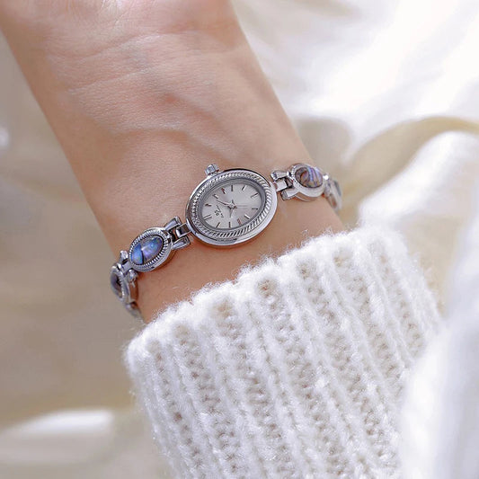 Watches For Woman Elegant Vintage Black Gold Shell Bracelet Ladies Small Dial Oval Quartz Dress Watch Good Vibrations