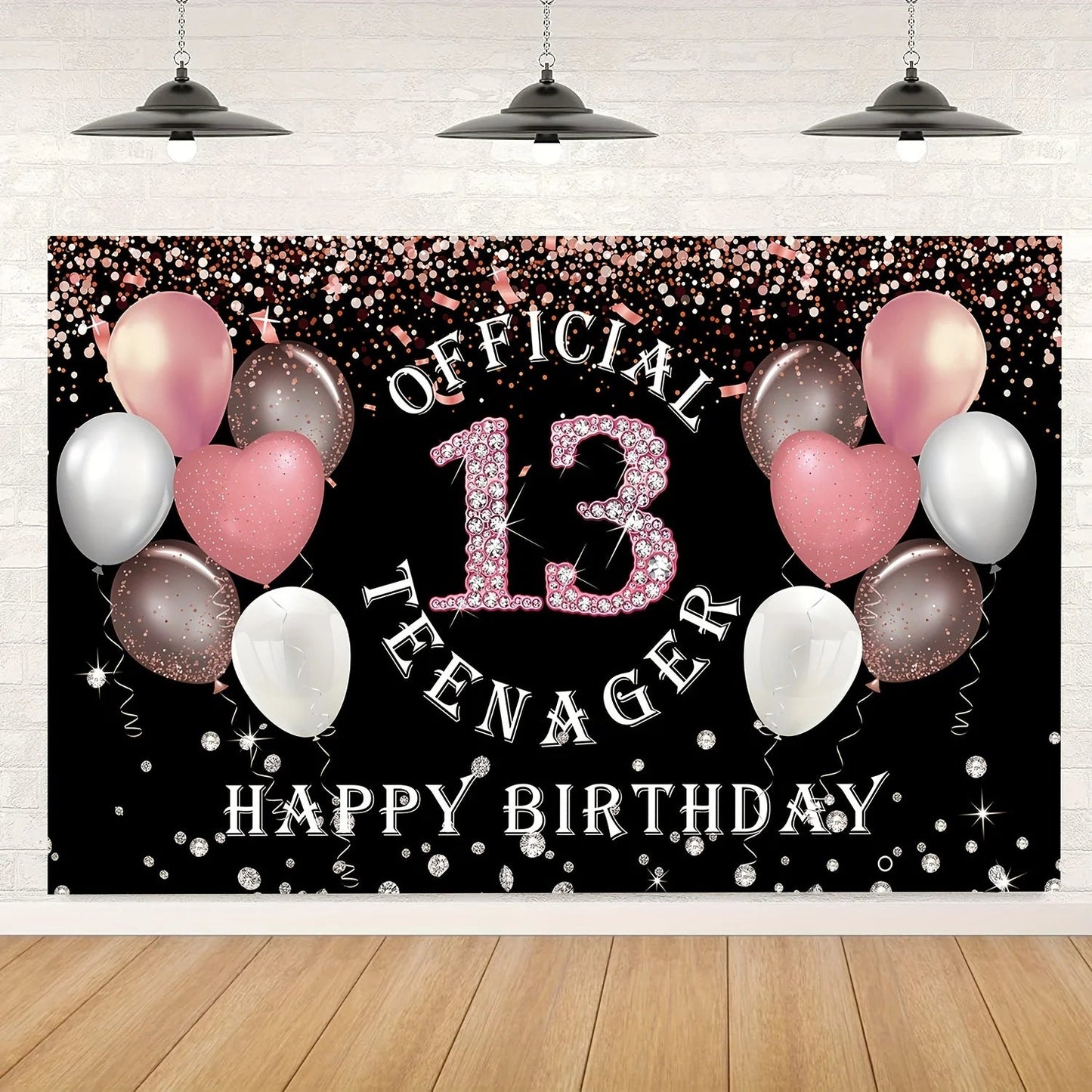 Rose gold girl's 13th birthday decoration, birthday party supporting photography background, 13th birthday party supplies Good Vibrations