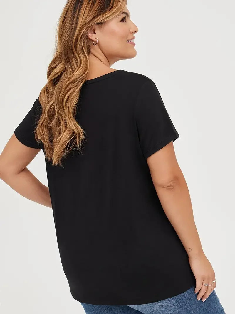 Plus Size Casual T-shirt Women's Plus Ombre Letter Graphic Short Sleeve Round Neck Medium Stretch Top Good Vibrations