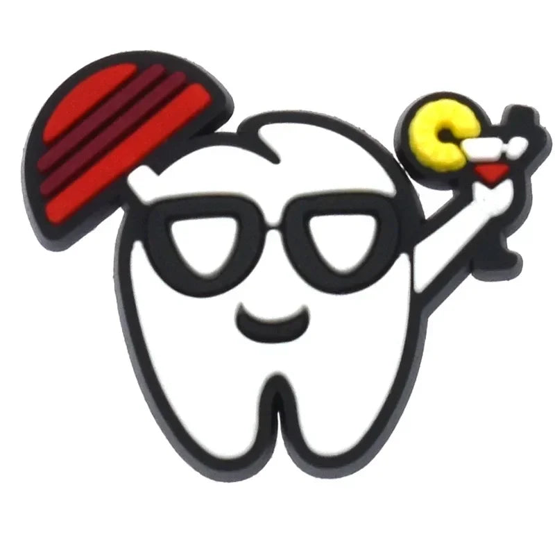 Shoe Charms for Crocs Accessories Q Edition Teeth Shoes Charm for Croc Decorations Pins Men Accessory Jeans Woman Clogs Clips Good Vibrations