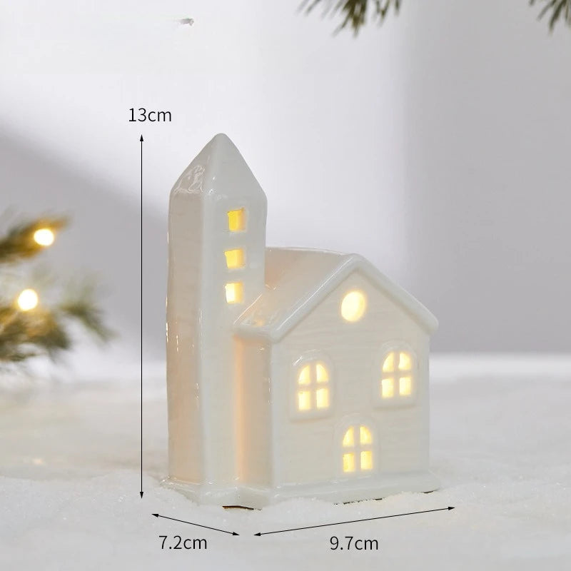 Christmas Ceramic Light Up Tree House Desktop Ornament Holiday Home Decor Tabletop Decoration Christmas Perfect Gift Idea Good Vibrations