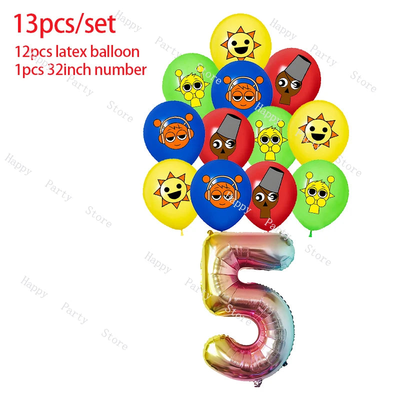 Incredibox Sprunki Birthday Party Decoration Balloon Tableware Backdrop Cake Topper Split Sales Sprunki Birthday Party Supplies Good Vibrations