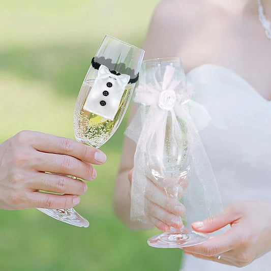 2Pcs Marriage Bride And Groom Wine Cups Wraps Champagne Glass Bottles Cover Wedding Table Decoration Bachelorette Party Decor Good Vibrations