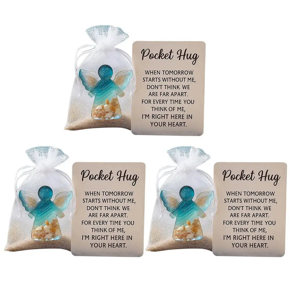 1-3Pcs New With Card Angel Pocket Hug Gifts  Sentimental Encouragement Mini Resin Angel Hug Card Cute Pocket Hug Birthday Gift Good Vibrations
