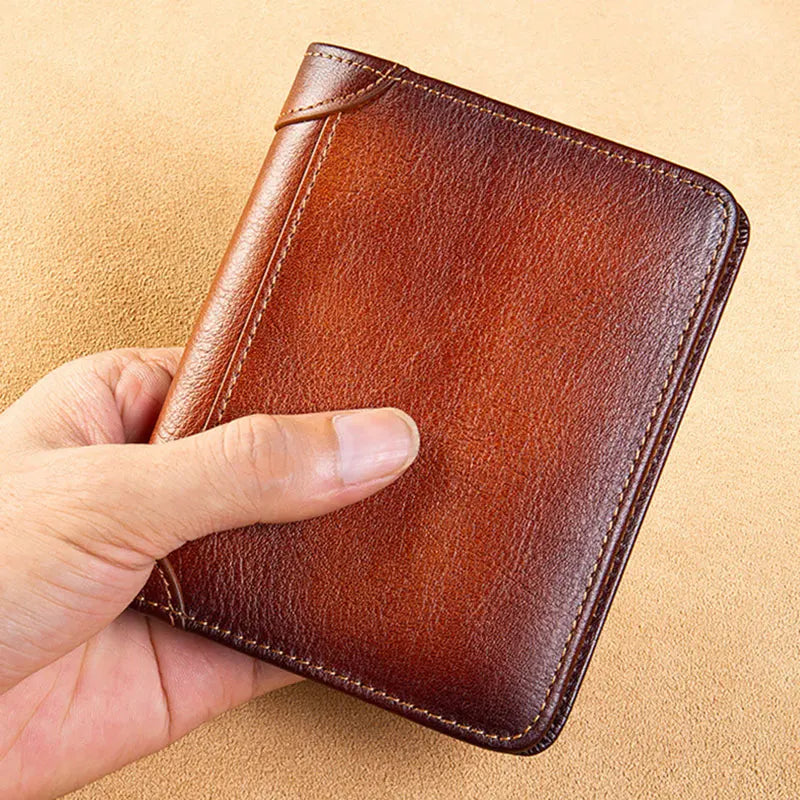 High Quality Genuine Leather Men Wallets Golden Bitcoin Sign Printing Short Card Holder Purse Billfold Men's Wallet BK1003 Good Vibrations