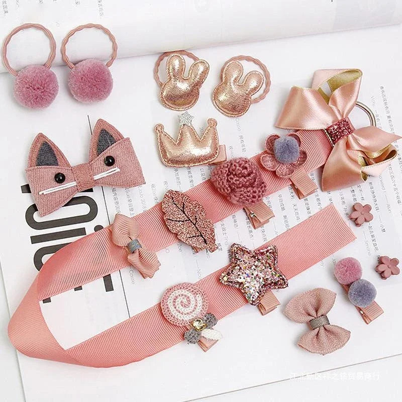 18 Pieces Baby Hair Accessories Princess Headdress Pink Girls Headband Children Barrettes Headband Gift Set Box Good Vibrations
