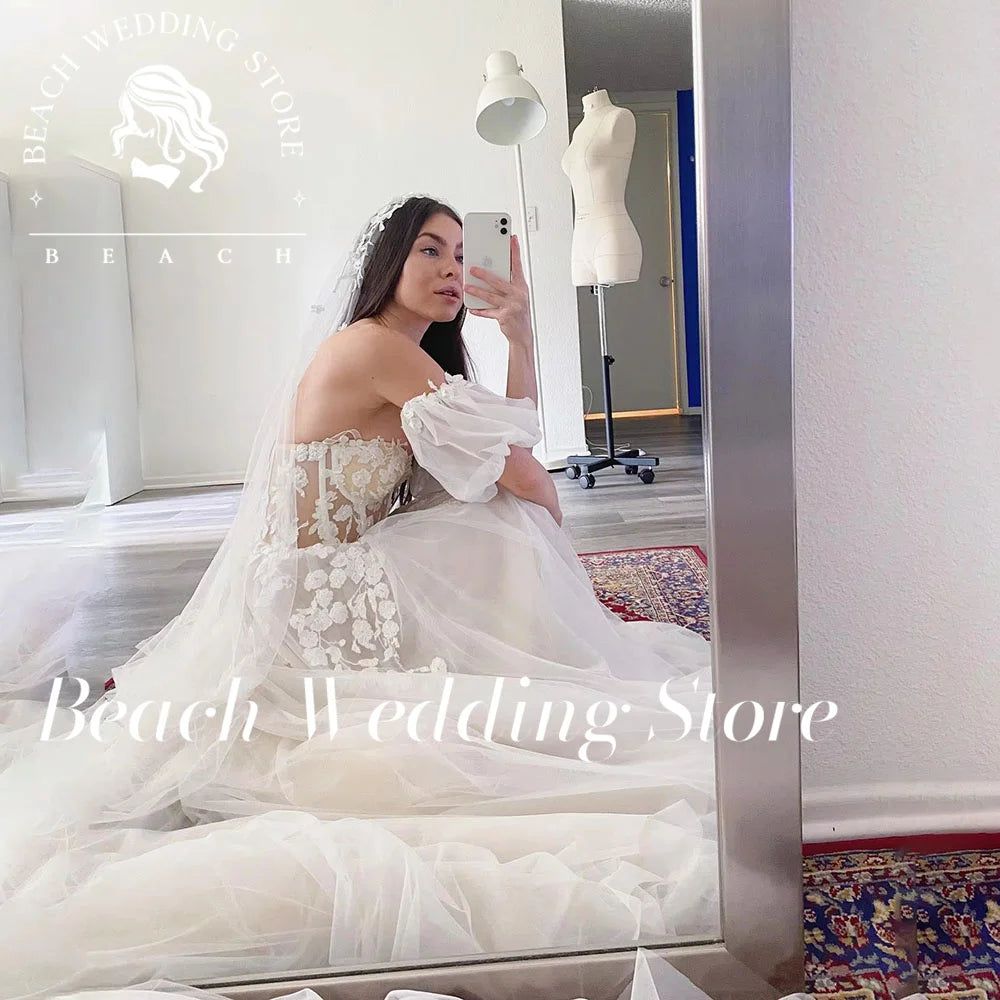 Beach 2025 Off The Shoulder Elegant A-Line Floor Length Backless Wedding Dresses for Women Strapless Simple Applique Bridal Gown Good Vibrations