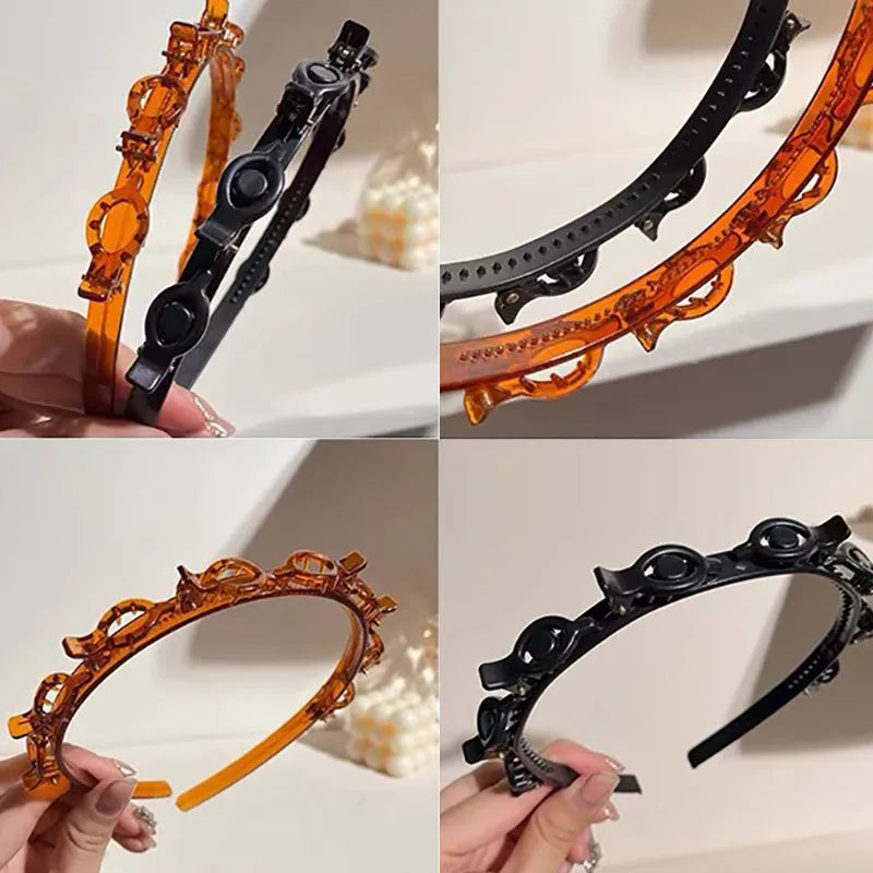 Fashion Women Girls Non-Slip Hair Bands With Clips Double Layer Headbands Hairstyle Bezel Hair Hoop Hair Accessories Headwear Good Vibrations