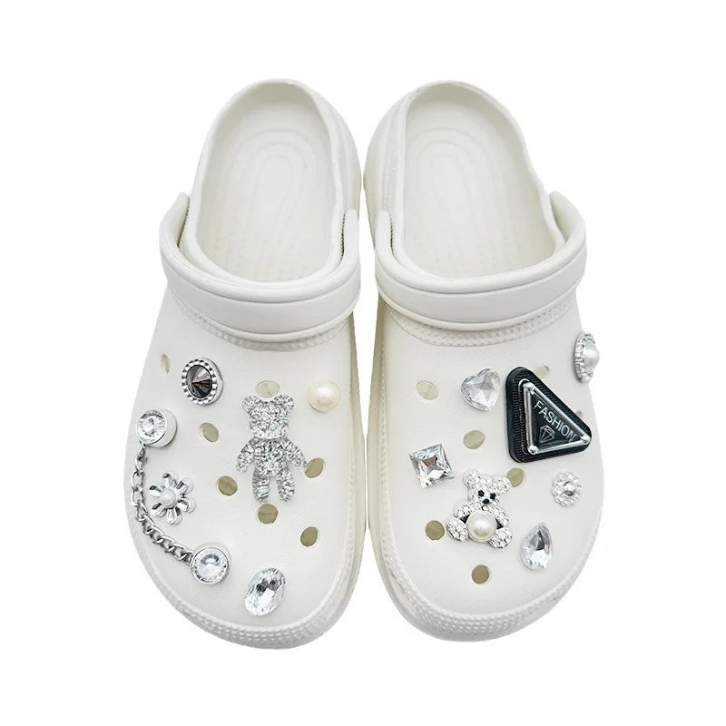 Shoe Charm for Crocs DIY Cartoon Pearl Bear Bead Chain Shoe Decorations Accessories Charms for Clogs Bogg Bag Slides Sandals Good Vibrations