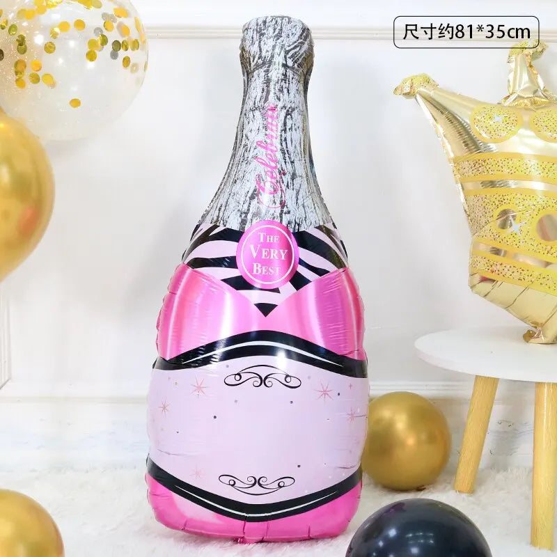 Pink Balloon Champagne Bowknot Wine Cup Wedding Birthday Party Decoration Adult Children Balloon Event Party Supplies Good Vibrations