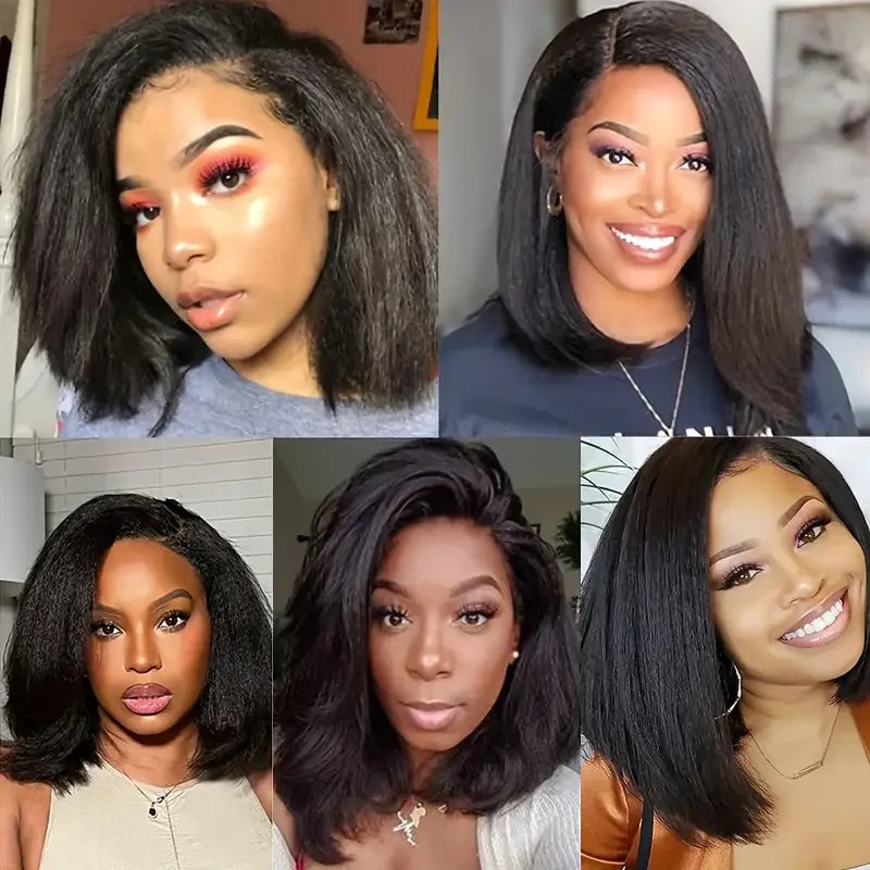 Wear And Go Glueless Wigs Yaki Straight Bob Wigs 13x4 Lace Front Wigs Human Hair Kinky Straight Lace Frontal Wigs Tissage Humain Good Vibrations