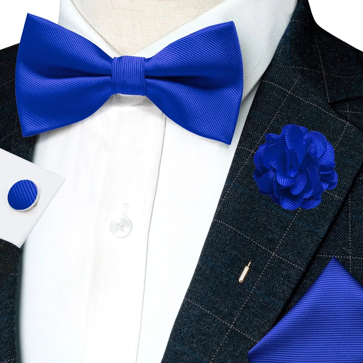 Wedding Bow Tie for Men Solid Pink Pre-tied Bowtie Pocket Square Cufflinks Corsage Set Party Business Silk Butterfly Knot Gift Good Vibrations