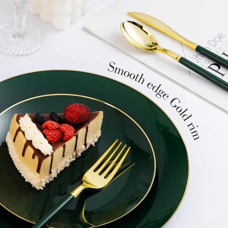 175 Pieces Green Gold Plastic St. Patrick's Day, Include 5 Dinnerware Set, Green and Gold Disposable Plates for Party, Good Vibrations