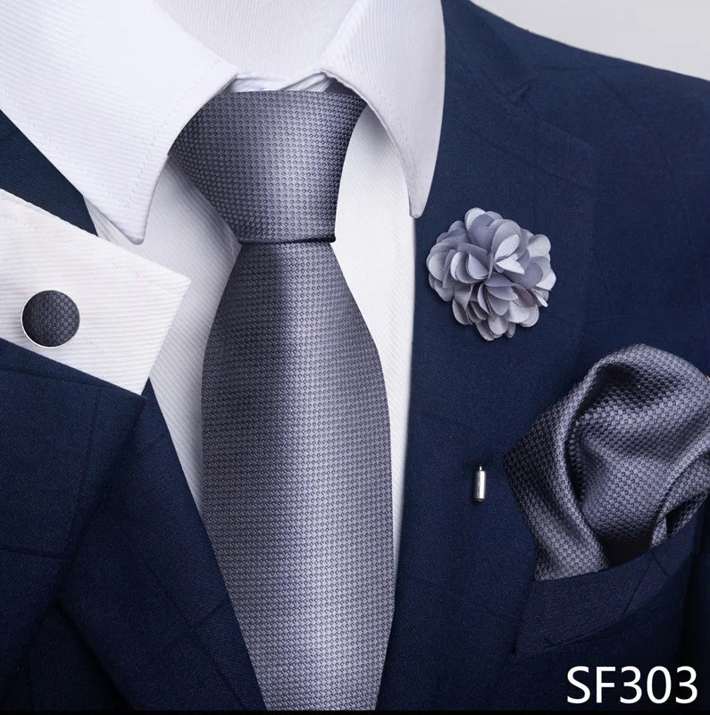 Luxury Mens Ties Floral Black Gold Ties Paisley NeckTie Pocket Square Cufflinks Brooch Set Men's Wedding Party Tie Good Vibrations