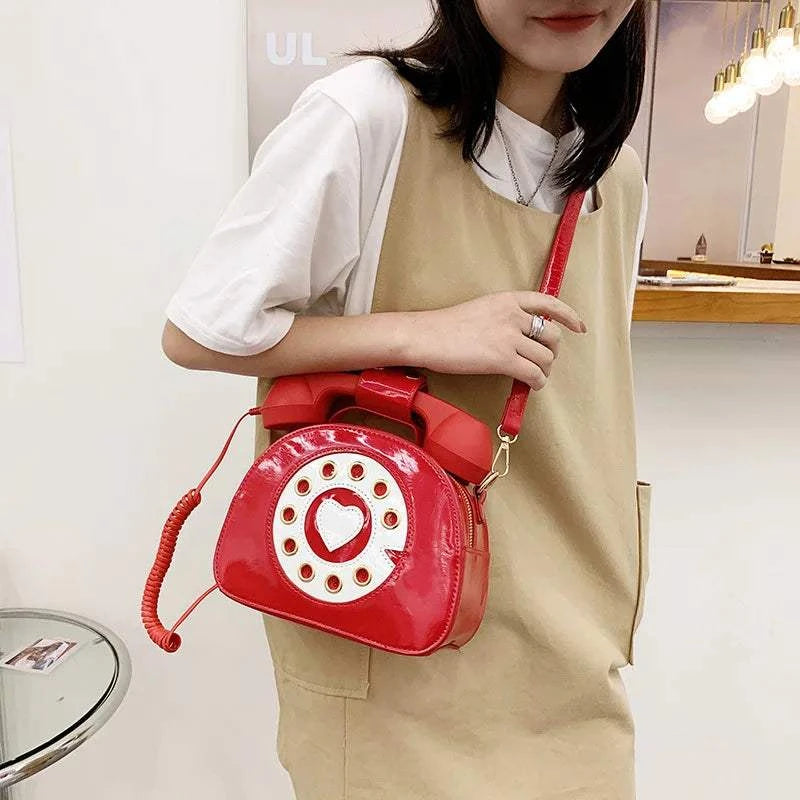 Women's Creative Shoulder Bag Telephone Shaped Crossbody Bag Retro PU Leather Designer Sweet Girl Phone Purses and Small Handbag Good Vibrations