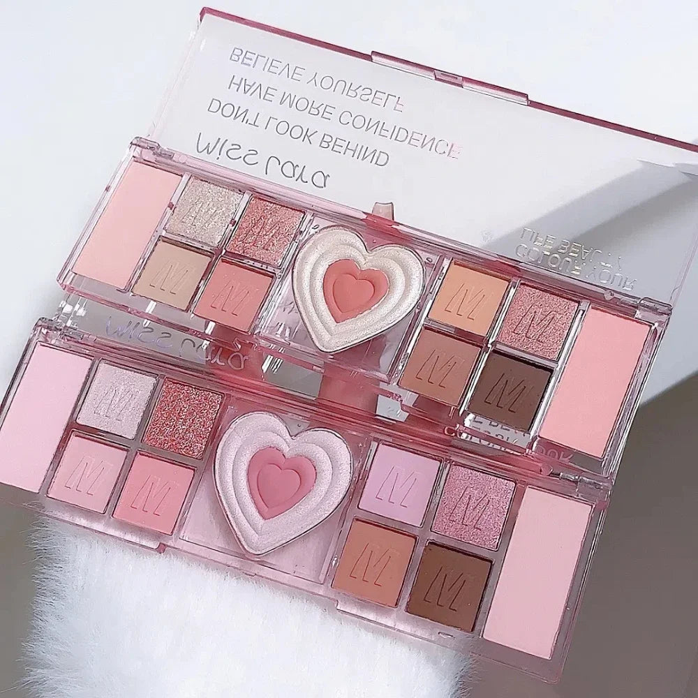 12 Colors Love Heart Eyeshadow Palette Nude Natural Glitter Pink Low Saturation Eye Shadows Pallet Delicate Eye Makeup Cosmetic Good Vibrations