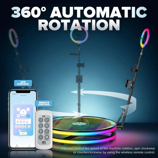 360 Photo Booth 39.4" with RGB Ring Light 360 Photobooth with App Control 360 Rotating Photo Booth Machine for Parties Events Good Vibrations