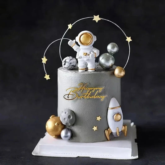 Astronaut Theme Cake Topper Planet Space Rocket Spaceship Birthday Decor Kids Boy Girl Birthday Party Baby Shower Decoratings Good Vibrations