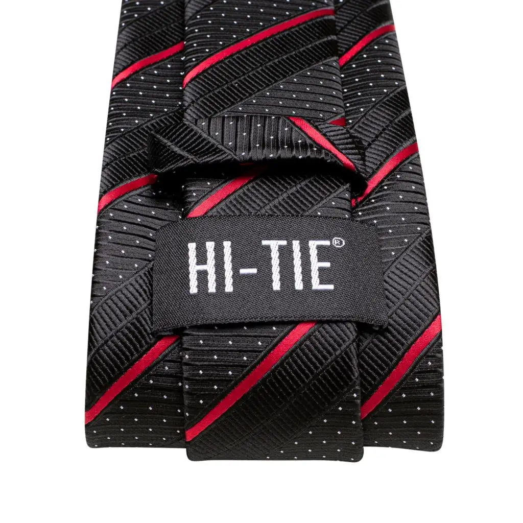 Black Red Striped Silk Wedding Tie For Men Handky Cufflink Gift Men Necktie Fashion Business Party Dropshiping Hi-Tie Designer Good Vibrations