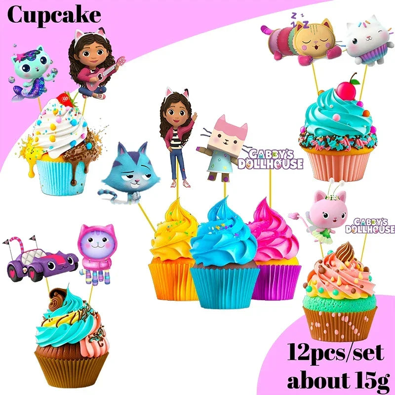 Cartoon Gabby Dollhouse Party Supplies Birthday Party Disposable Tableware Set Paper Plate Cup Napkins Baby Shower Decorations Good Vibrations