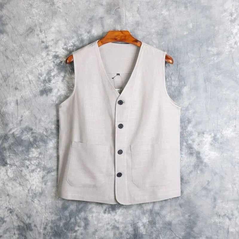 Men's Vest Dress Linen Cotton Waistcoat Jacket Male Formal Gilet For Mens Jeans Summer Casual Business Victorian Clothing