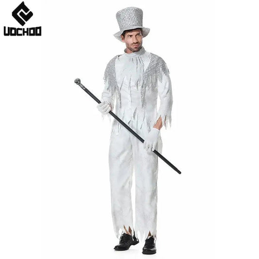 Halloween Magician Cosplay Costume Halloween Men Suit Vintage White Gentleman Dress Up Stage Performance Carnival Clothing Good Vibrations