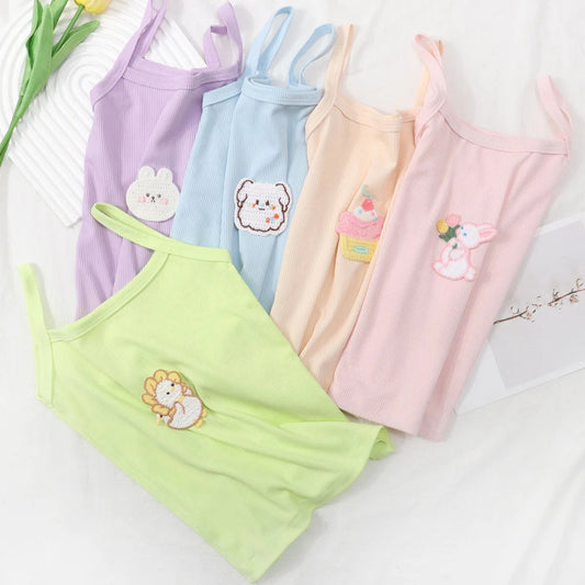Girls' Vest, Children's Summer Outdoor Camisole, Baby Candy Colored Vest, Base Shirt, Cartoon Soft Children's Clothing Top Good Vibrations