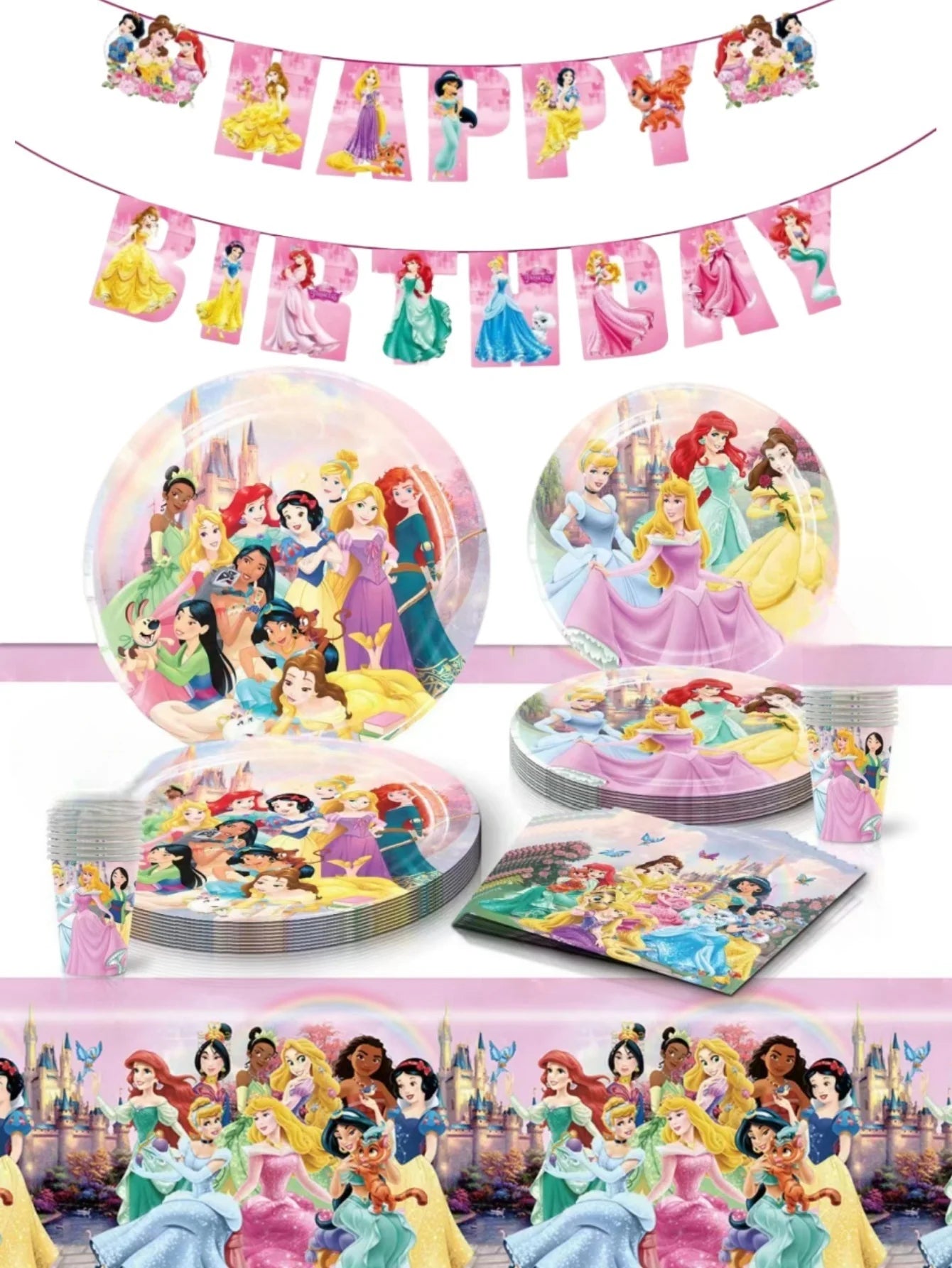1/10/20pcs Princess Birthday Party Supplies Decor for Woman Princess Birthday  Plates Paper Cups Princess Tablecloth Party Good Vibrations