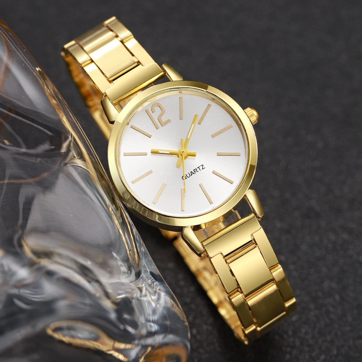 Fashion Women Elagant Watch Casual Simple Steel Strap Quartz Watch Love Bracelet 2PCs Set Temperament Wearing Style Good Vibrations