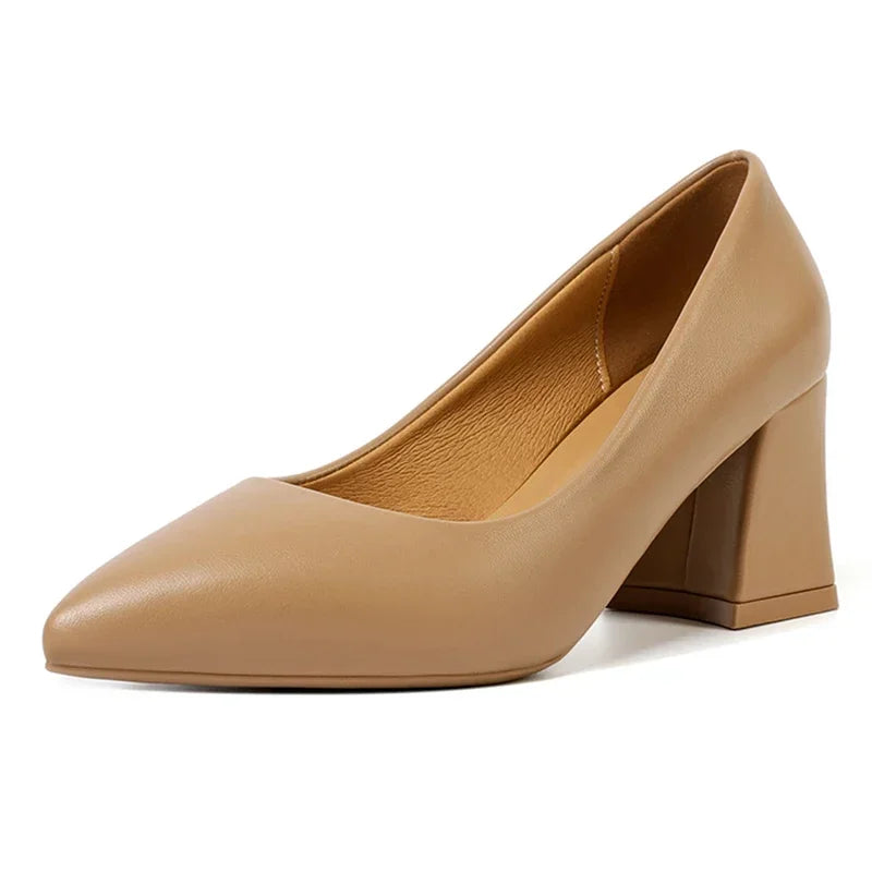Women High Heel Pumps 2025 Thick Heels Women Shoes Solid Color Pointed Toe High Heel Office Shoes New Woman Shallow Casual Shoes Good Vibrations