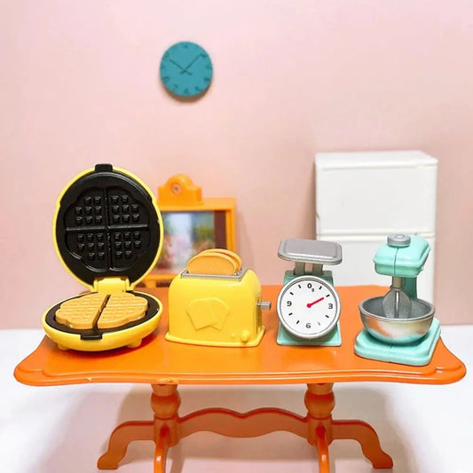 DIY Dollhouse Bear Biscuits 1/12 Miniature Furniture Toaster Oven Mixer Electronic Scale Model Set Kitchen Toys For Girl Gift Good Vibrations