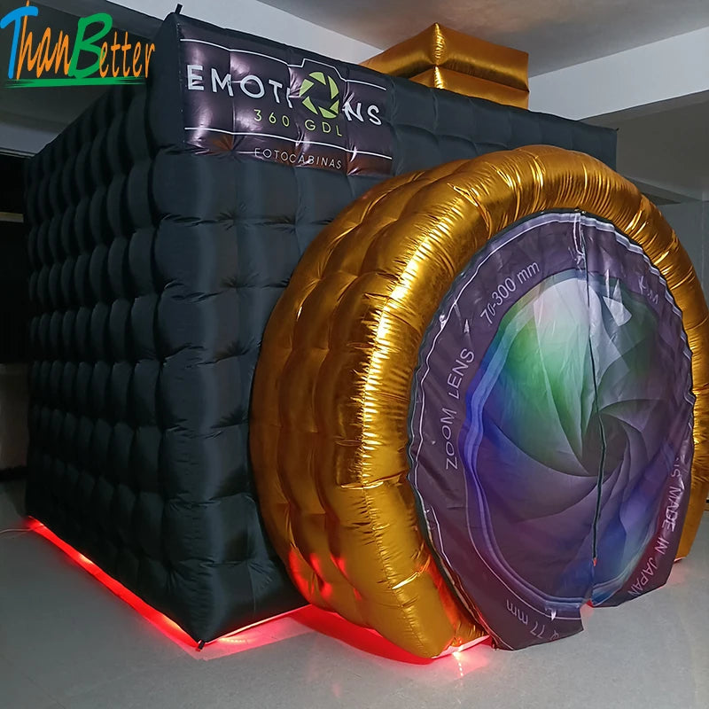Gold Silver Black White New Style Camera Shape Wedding Party Inflatable Photo Booth Tent Cabin PhotoBooth With Multi Color LED Good Vibrations