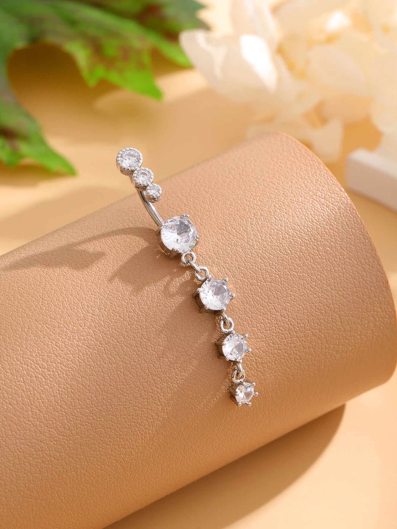 Gold Color Stainless Steel Belly Button Ring Long Dangled Flower CZ Crystal Navel Belly Piercing Rings for Women Sexy Jewelry Good Vibrations Adult Super Store