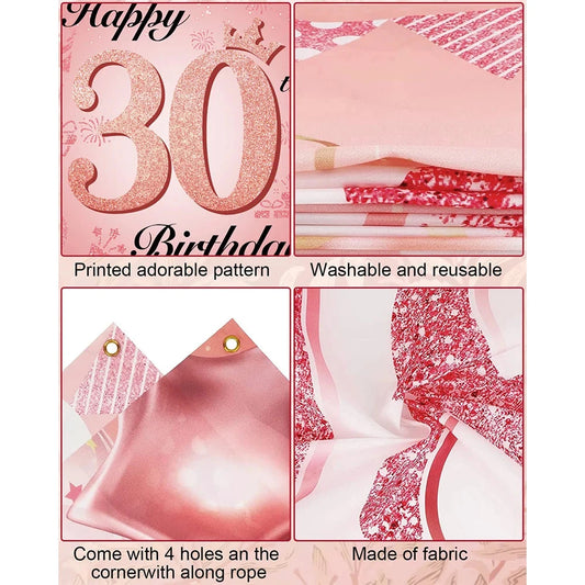 30th 40th 50th Birthday Decorations Women 30th Birthday Balloon Rose Gold Happy Birthday Banner 40th Happy Birthday Balloon Good Vibrations
