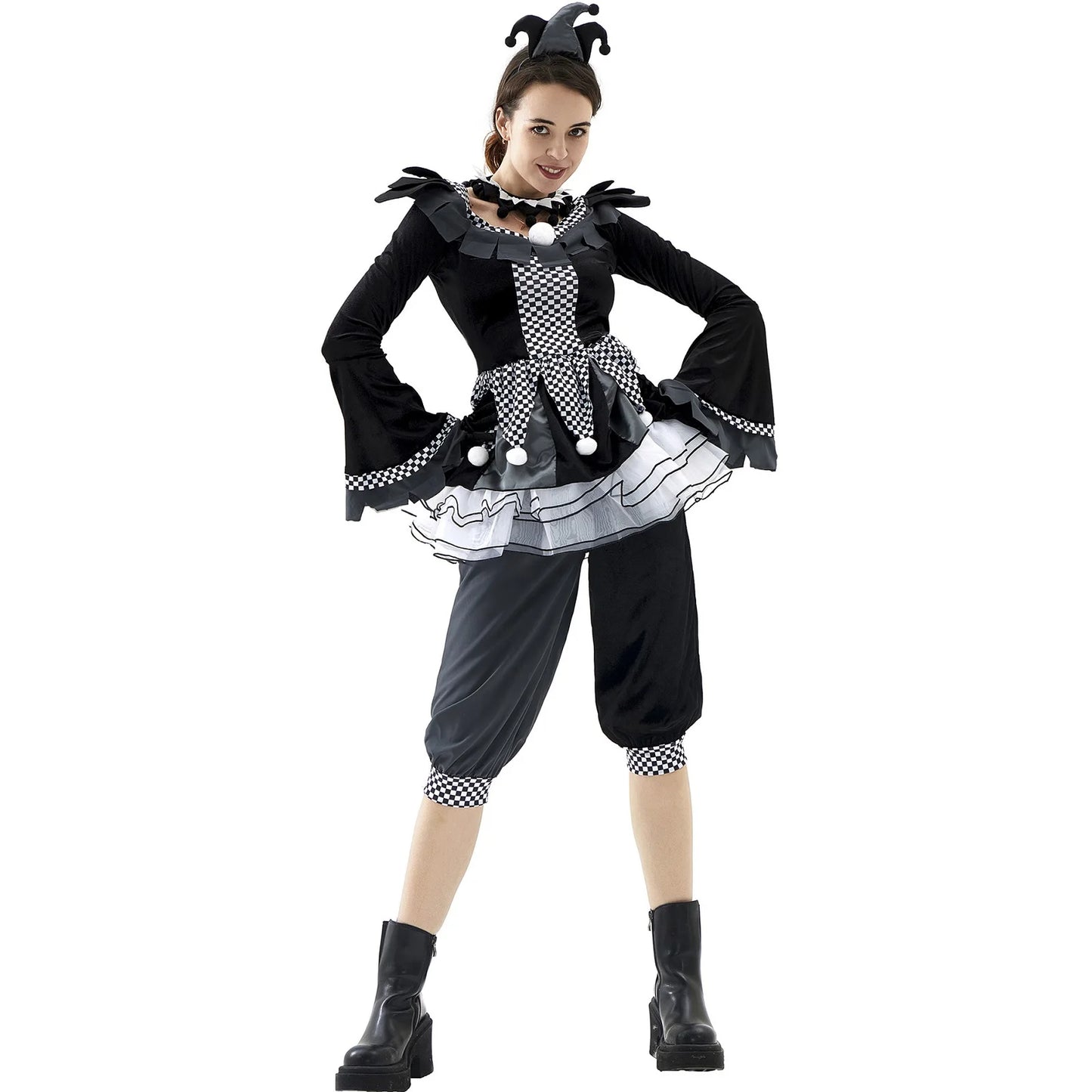 Halloween Women Horrifying Clown Monster Ghost Cosplay Costume Ugly Criminal Murderer Circus Clown Fancy Dress for Girls Good Vibrations