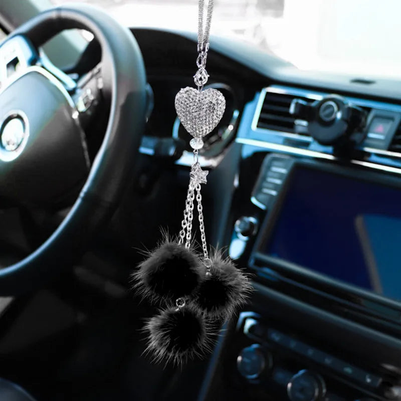 Fashion Diamond Car Accessorie Bling Hairball Pendant Auto Rearview Mirror Pendant Birthday Gift Auto Decoraction Ornaments Good Vibrations