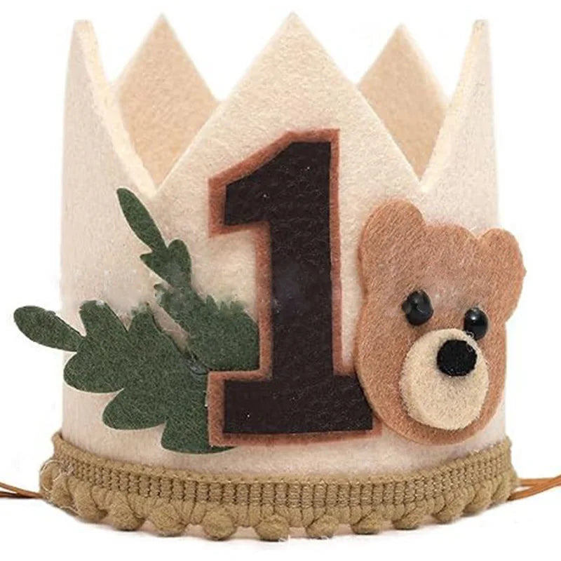 Baby's 1st Birthday Bear Crown Jungle Animal Bear Crown One Year Old Boy Girl First Birthday Party Balloon Supplies