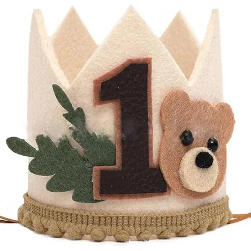 Baby's 1st Birthday Bear Crown Jungle Animal Bear Crown One Year Old Boy Girl First Birthday Party Balloon Supplies Good Vibrations