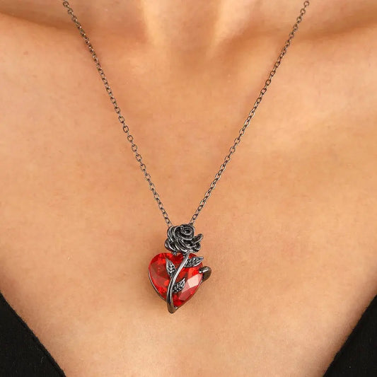 Gothic Rose Red Love Necklace Women's Y2K Jewelry Silver Color Tonebloody Human Heart Pendant Jewelry Personalized Gifts Good Vibrations Adult Super Store