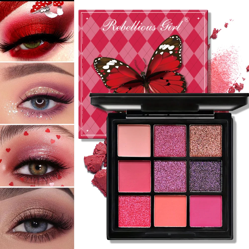 9-Grid Eye Shadow Palette Make-up for Women Glitter Pearlescent Matte Eyeshadow Cosmetics Shimmer Long Lasting Makeup Products Good Vibrations