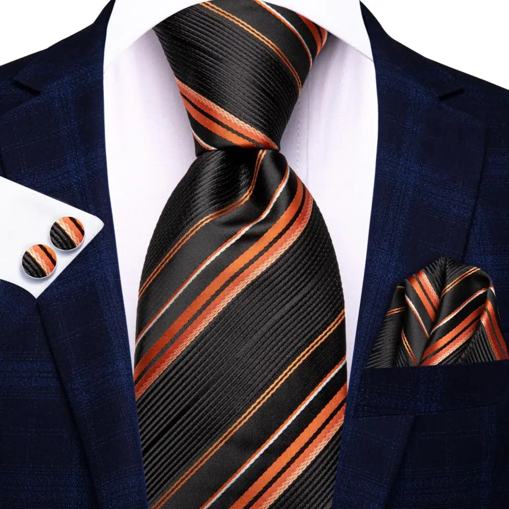 Black Red Striped Silk Wedding Tie For Men Handky Cufflink Gift Men Necktie Fashion Business Party Dropshiping Hi-Tie Designer Good Vibrations