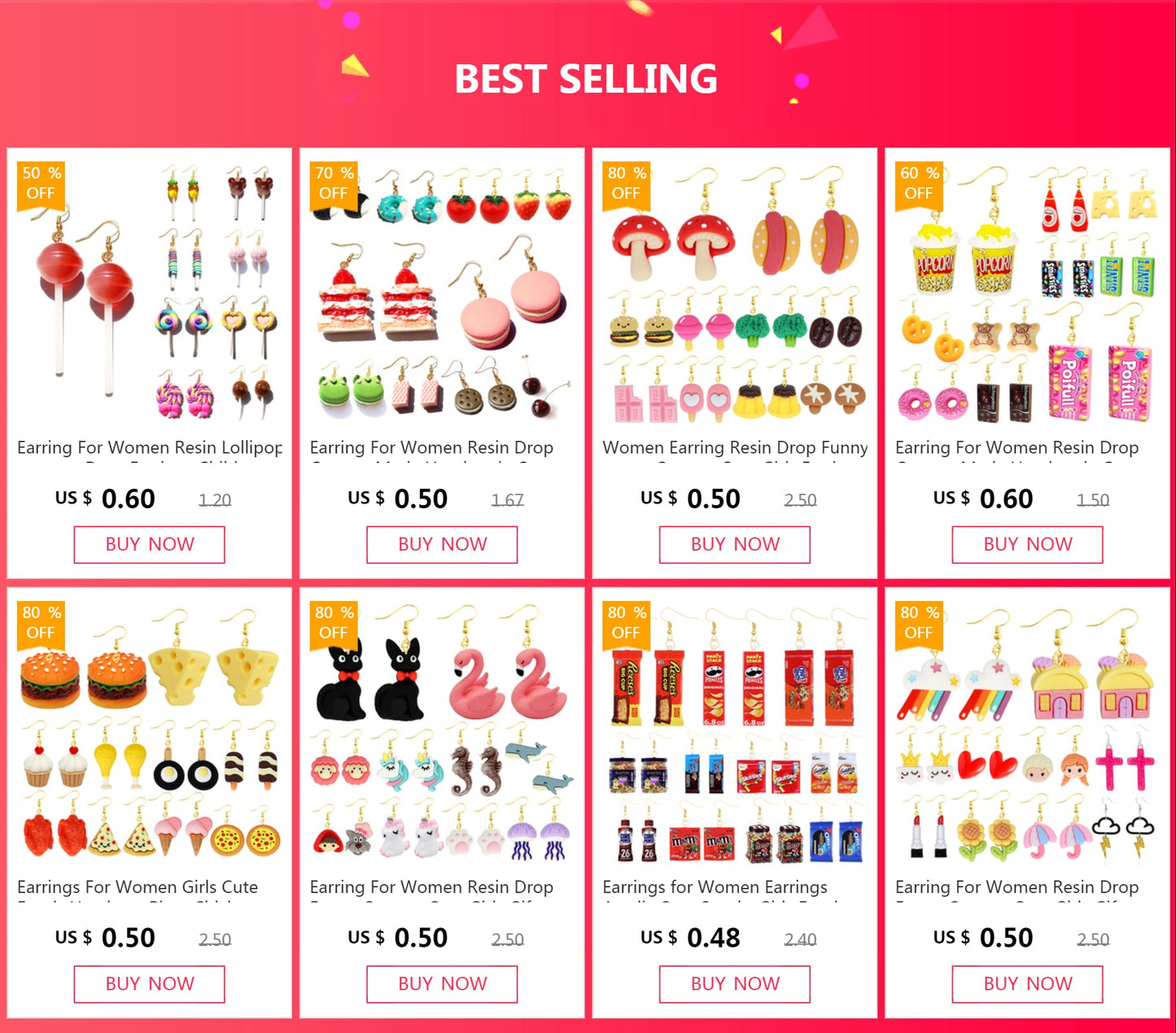 Earrings For Women Girls Cute Foods Hamburg Pizza Chicken Leg Candy Bottle Handmade Candy Kids Funny Resin Good Vibrations Adult Super Store