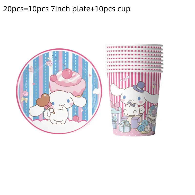 Cinnamorolls Birthday Party Decoration Tableware Set Balloons Cup Plate Banner for Kids Party Favors Baby Shower Supplies Good Vibrations
