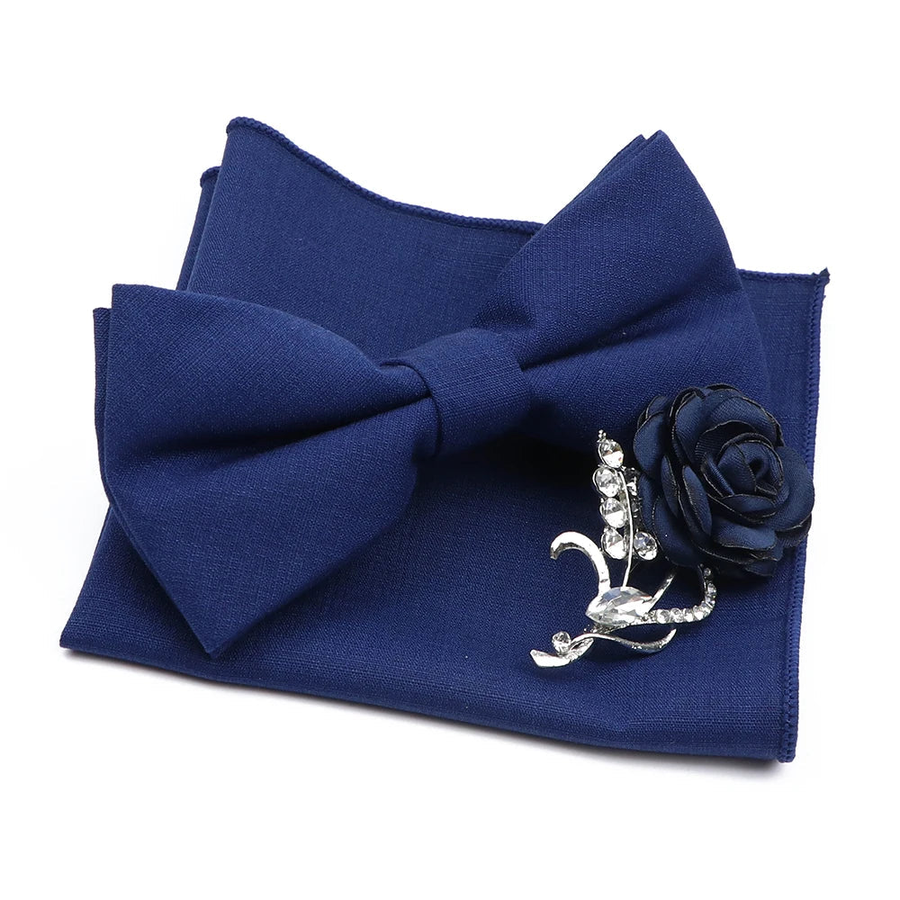 Mens Wedding Bowtie Brooch Set Romantic Solid Color Bamboo Fiber Bowknot Flower Lapel Pin Blue Pink Cravat Suit Shirt Accessory Good Vibrations
