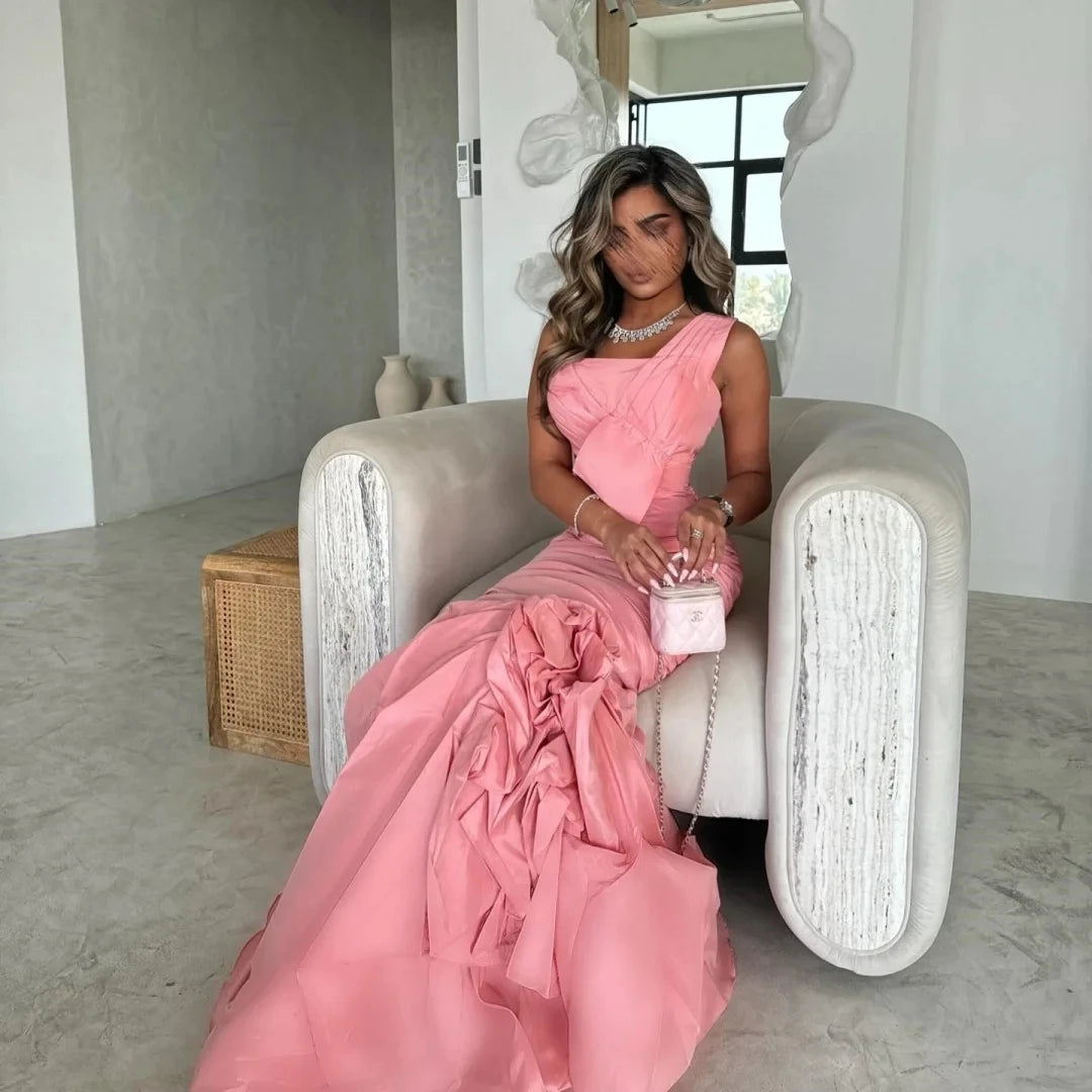 Pink Formal Women Long Bespoke Occasion Gown Evening Dresses Prom Pastrol Unisex Jersey Retro Dubai Saudi Arabic Customized